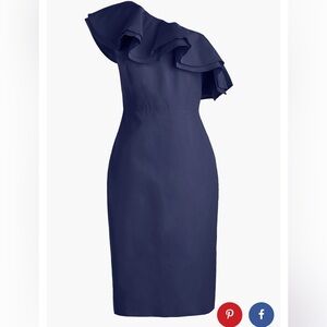J.Crew One Shoulder ruffle dress navy blue Size:14